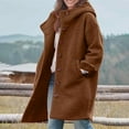 thumbnail image 4 of Women's Hooded Wool Blend Long Coat, Button Up Front with Pockets and Long Sleeve, Loose Fit Casual Winter Jacket for Cold Weather,Coffee,Size L, 4 of 5