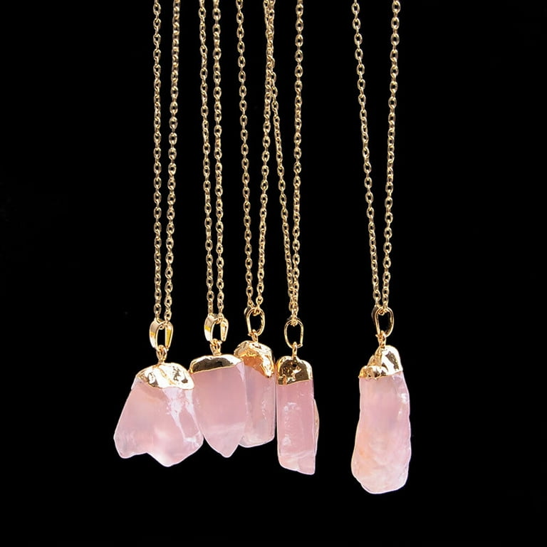 Necklaces for Women 1PC Natural Stone Rock Necklace Gold Plated Quartz  Pendant Valentines Day Decor 