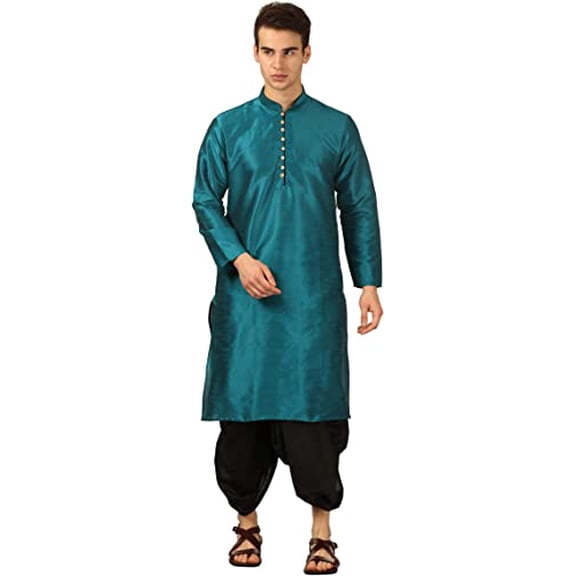 Royal Kurta Men's Silk Blend Dhoti Kurta Set (44, Green)