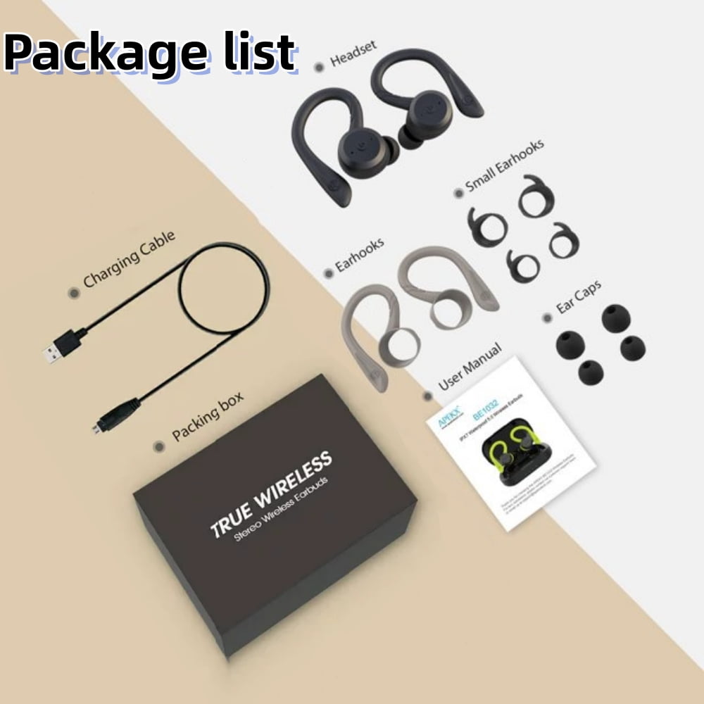 Bluetooth Headphones True Wireless Earbuds with Charging Case IPX7 Waterproof Stereo Sound Earphones Built-in Mic in-Ear Headsets Deep Bass for Sport Running, Black