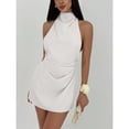 thumbnail image 3 of Minimalist Backless Tie-Up Pleated Mini Dress For Women, 3 of 10
