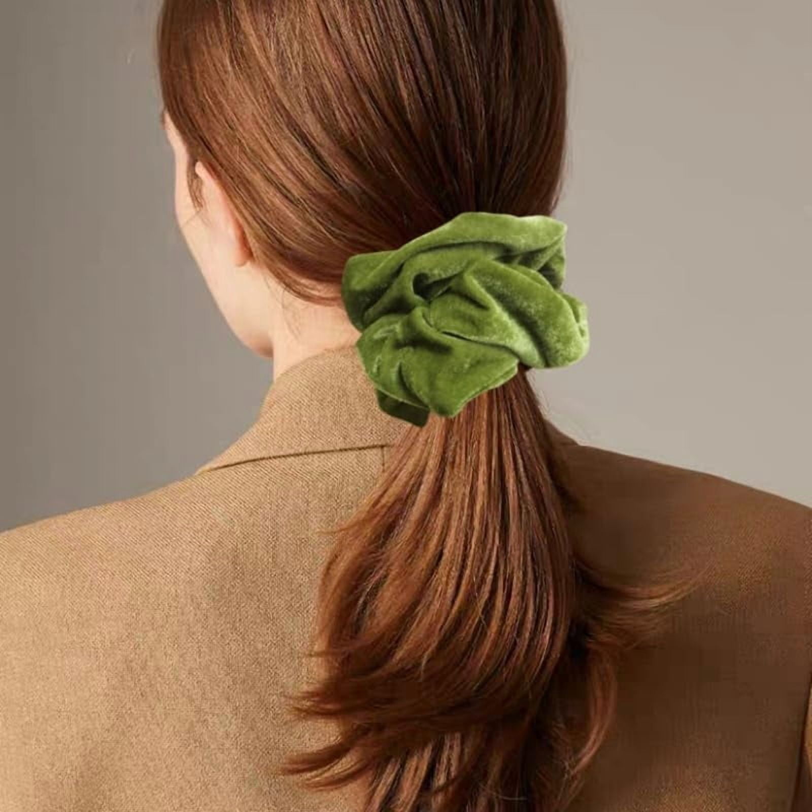 -2 Pcs Large Velvet Scrunchies for Women Thick Hair Girls' Hair Scrunchies (olive green)