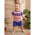 thumbnail image 5 of Cenuakty Toddler Baby Boy 4th of July Outfit Striped Star Short Sleeve T-Shirts and Solid Shorts 2 Piece Waffle Clothing Set, 5 of 9