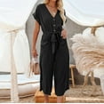thumbnail image 2 of Ichuanyi Clearance Womens Jumpsuits, Fashion Women's Casual Solid Color Short Sleeve Pocket Lace Up Loose Rompers Jumpsuit, 2 of 8