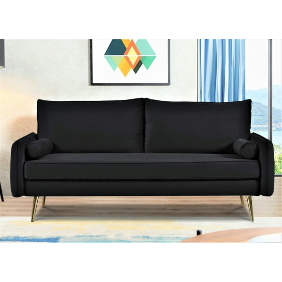 US Pride Furniture Villeda 70''W Polyester Square Arms Sofa Black