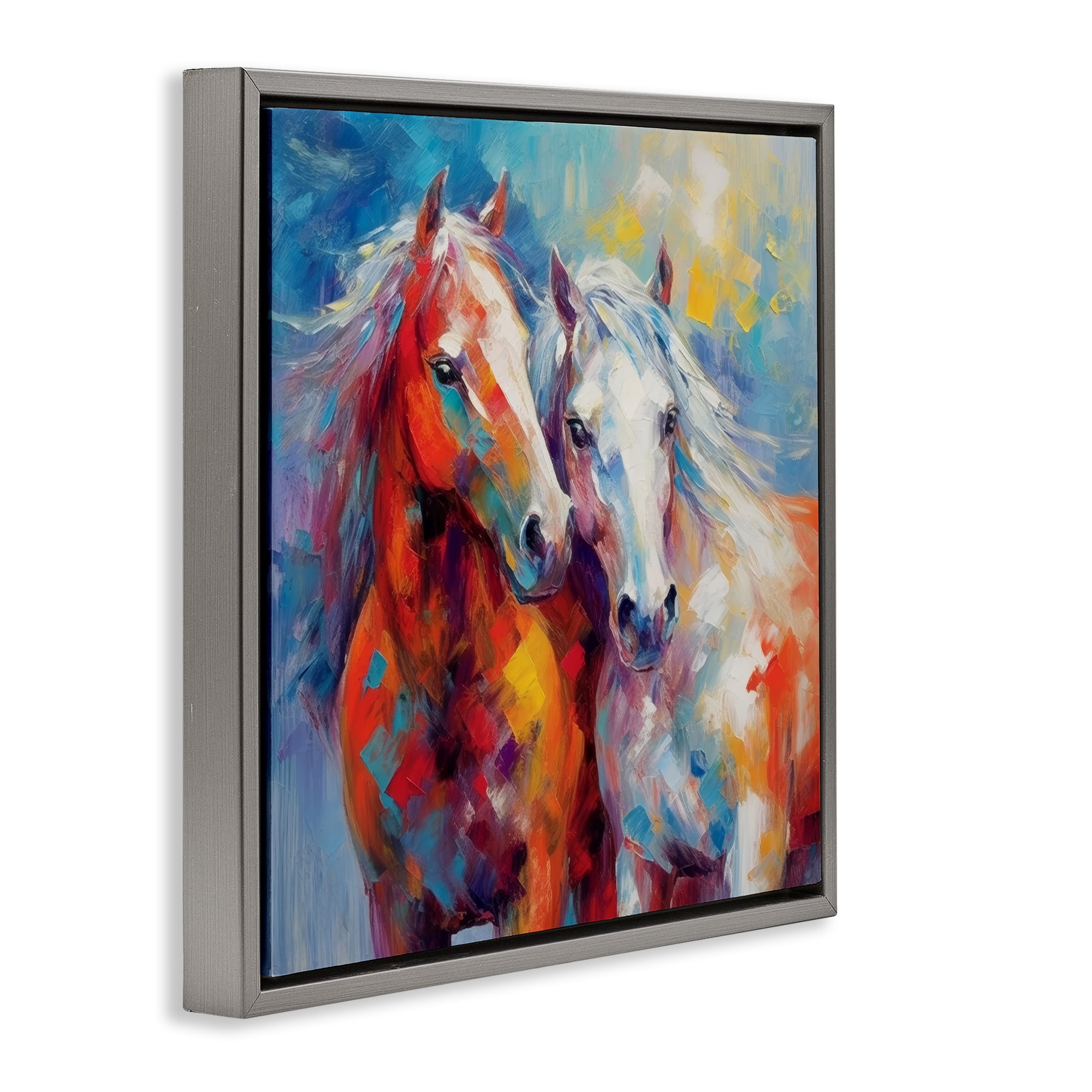 Stupell Industries Abstract Brushed Horses Animals & Insects Painting Gray Floater Framed Canvas Art Print Wall Art, 18 x 18
