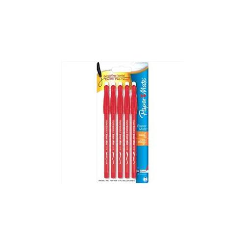 Paper Mate(R) EraserMate(R) Pens, Medium Point, 1.0 mm, Red Barrel, Red