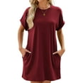 thumbnail image 2 of Womens T Shirt Dresses Short Sleeve Loose Tunic Tops with Pocket Casual Swing Basic Dress Dressy Fashion Womens Clothes Vacation Holiday Summer Sundress Solid Color Pink Plus Size 3XL, 2 of 6