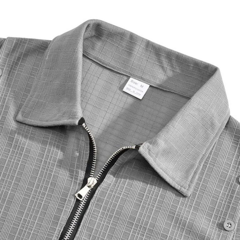 SGFCWSX Mens Short Sleeve Polo Shirt, Men Half-Zip Collar Plaid