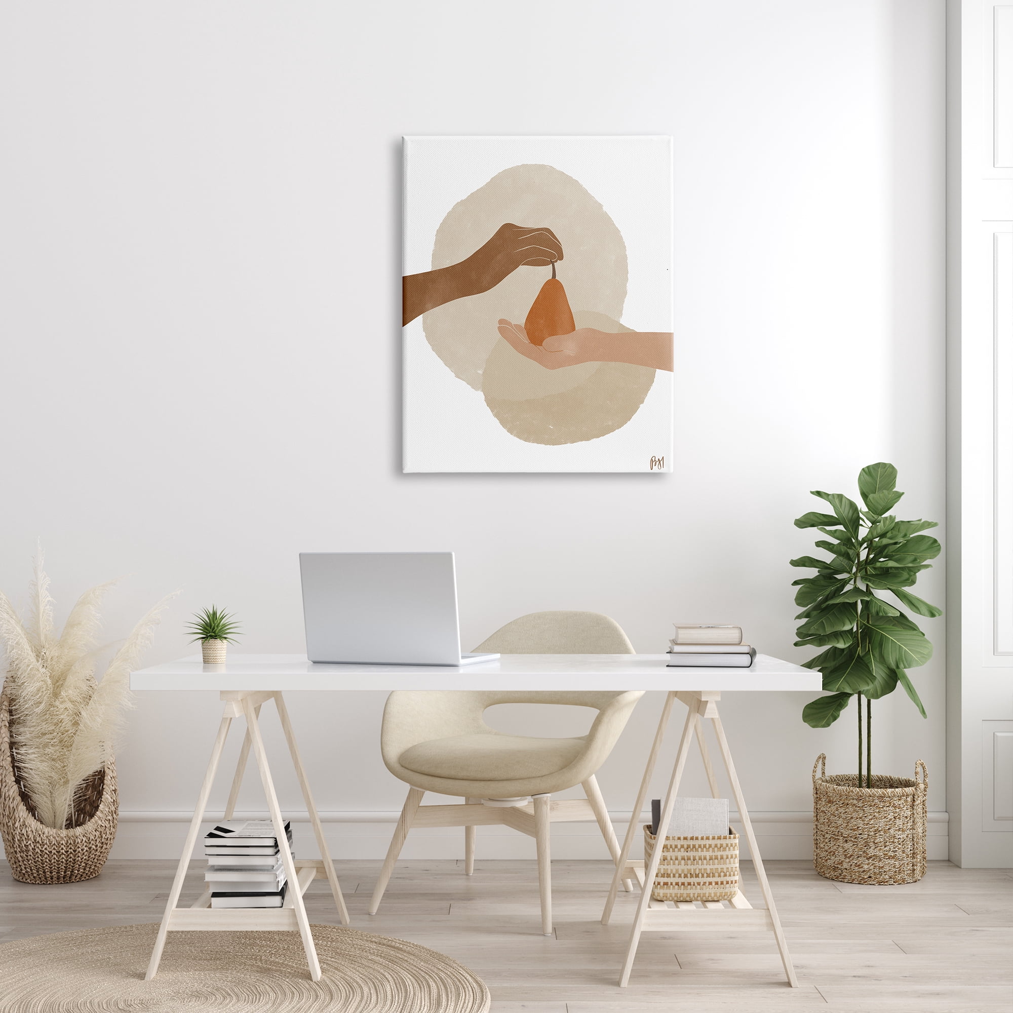 Stupell Indtries Abstract Pear Offering Reaching Hands Earth Tones,30 x 40,Design by Birch&Ink