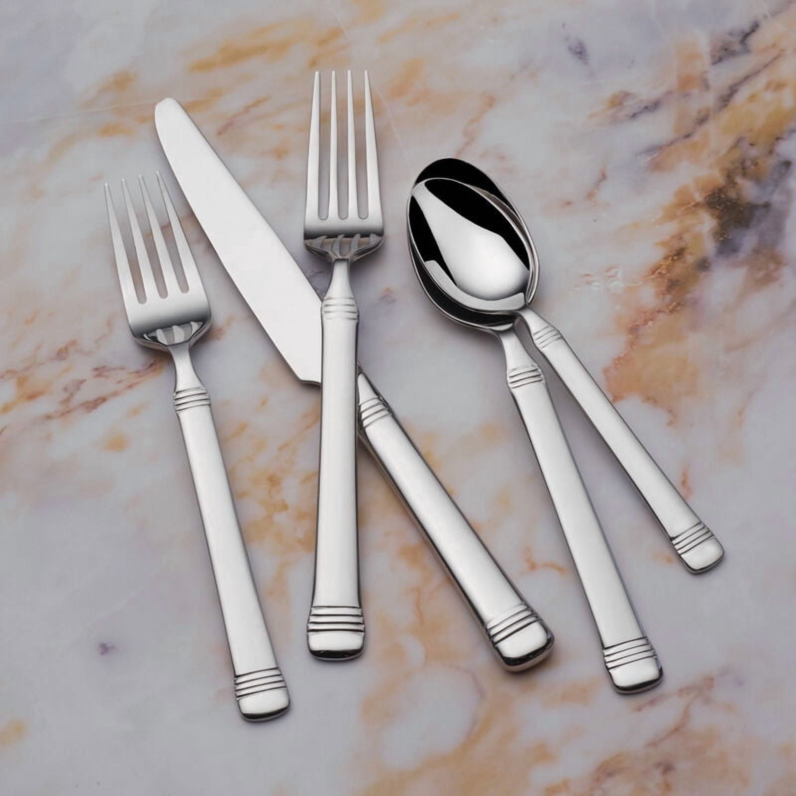 Fitz and Floyd Everyday Bistro Band 45-Piece Forged Stainless Steel Flatware Set, (Service for 8)
