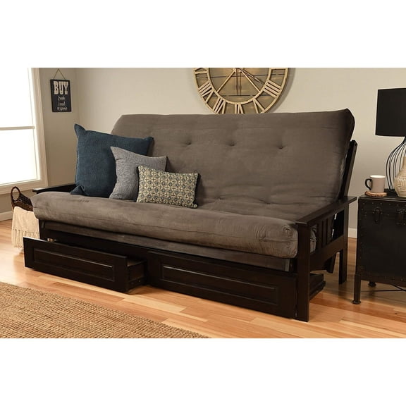 Old World Charm Queen Futon Frame Set with Mattress And Storage Drawers, A Versatile Solution For Guest Seating And Comfort In Any Room Setting