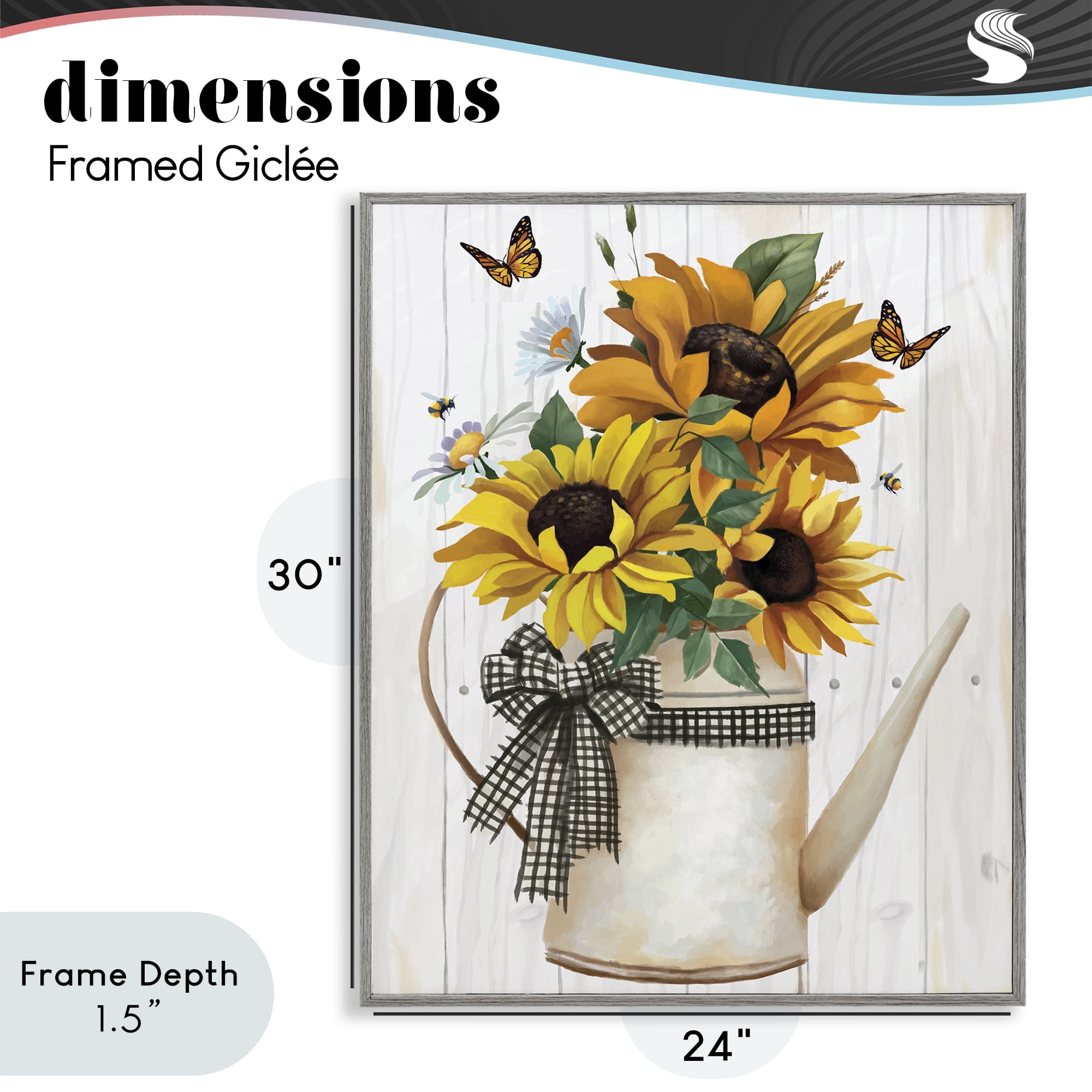 Stupell Industries Sunflower Trio in Watering Can Gray Framed Giclee Art, design by Lucca Sheppard