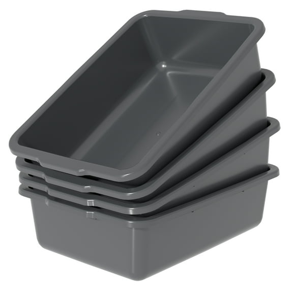 Qqbine 35 Quart Commercial Bus Tubs, Plastic Bus Box Dish Pan Basin, Gray, 4 Packs