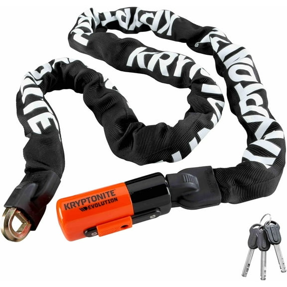 Kryptonite 1016 Evolution 9.7 Pound Integrated Bike Chain - 5.25 ft Long 10mm Steel Chain with Keys for Bicycles; E-Bikes; Motorcycles; Scooters
