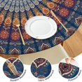 thumbnail image 4 of Boho Floral Motif Round Tablecloth with Elastic Band, 44 Inch Fits 38-42 Inch Tables, Spill Resistant, 4 of 7