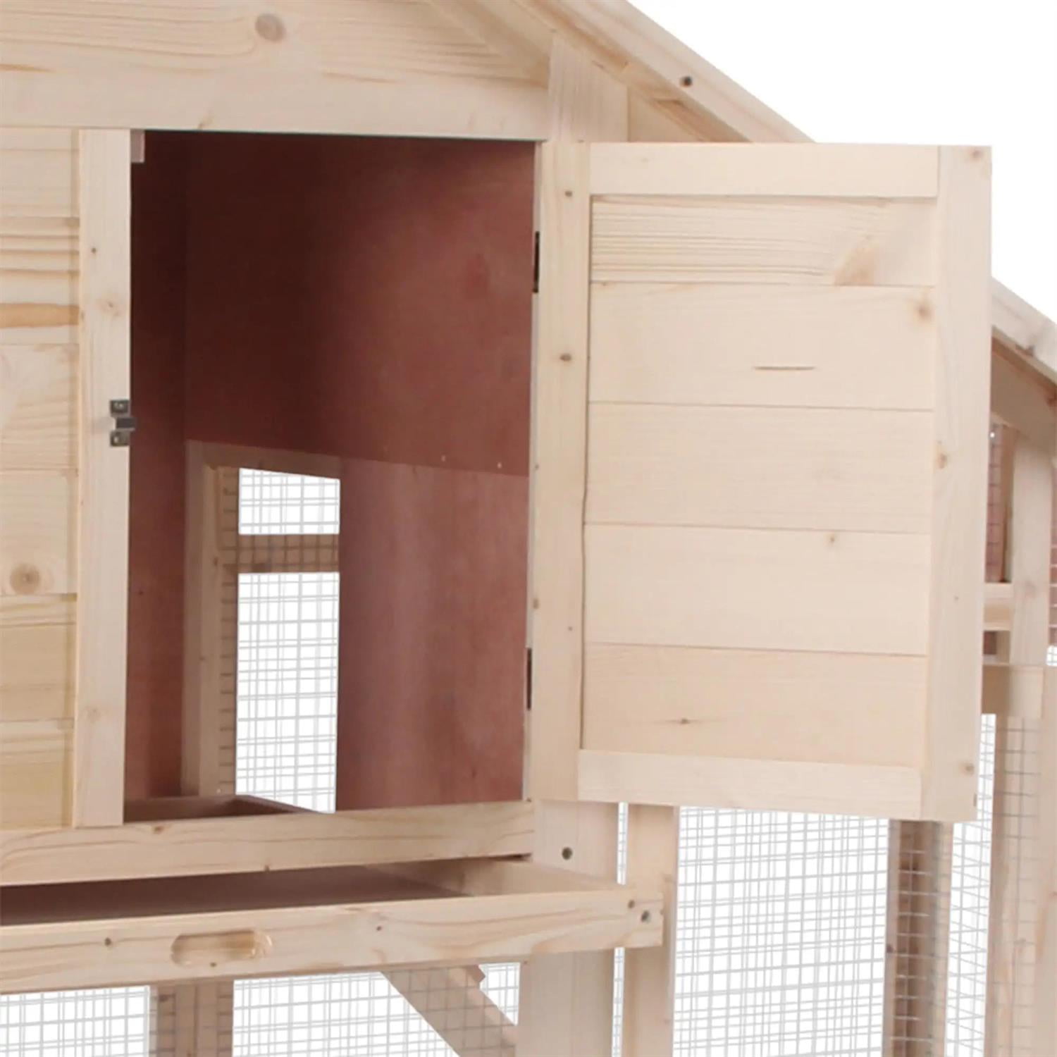 Kadyn 55" Outdoor Rabbit Hutch with Slide-out Tray, Wooden Small Animal Habitat Chicken Coop Bunny Cage for Bunnies, Guinea Pigs, Beige
