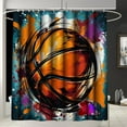 thumbnail image 2 of 4PCS Boys Shower Curtain Set - Basketball Sports Shower Curtain for Boys Bathroom Decor Basketball Shower Curtain with Bath Mat and 12 Hooks Basketball Bathroom Decor for Boys Teens Mens, 70" x 70", 2 of 6
