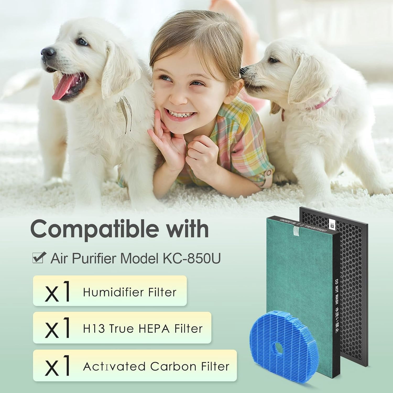 Filter Compatible with  KC-850U & KC-C100U  Purifier, H13 True HEPA , Carbon & Humidifier Filter Combo