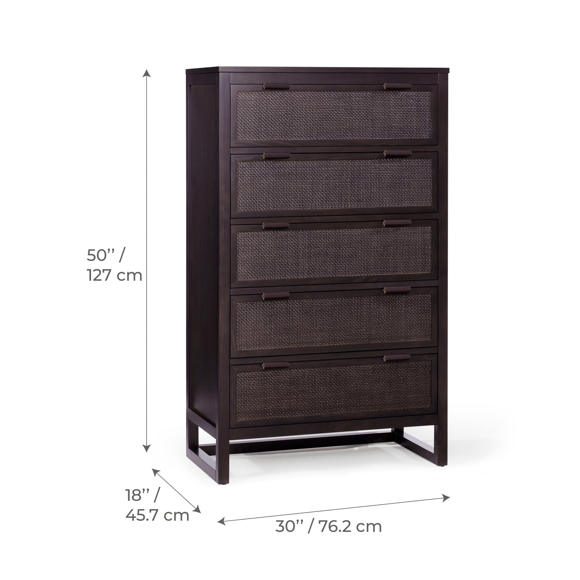 Hatteras Dresser with 5 Rattan Inlay Drawers, Espresso – Teamson Home: Wide & Deep Storage with Coastal Modern Style