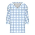 thumbnail image 3 of Sakmal Womens 3/4 Sleeve Summer Tops Plaid V-Neck Loose Fit Shirts Blue Blouses Casual Tops for Women, 3 of 5