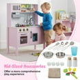 thumbnail image 6 of Costway Kids Kitchen Playset Wooden Pretend Play Chef Toy with Microwave & Accessories Pink+White, 6 of 10