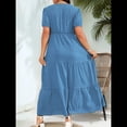 thumbnail image 4 of Vestido Holgado con Cuello Cuadrado y Volantes para Mujer, Informal, con Espalda Fruncida, Sin Mangas, para Playa y Sol. Azul Mar L, 4 of 9