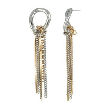 No Boundaries Gold-Tone and Silver-Tone Mixed Metal Tassel Chain Drop Earrings, 1-Pair, Women’s