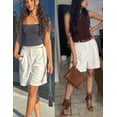 thumbnail image 3 of Zeagoo Womens Bermuda Shorts Casual Back Elastic Waist Wide Leg Shorts Knee Length Cargo with Pockets, 3 of 6
