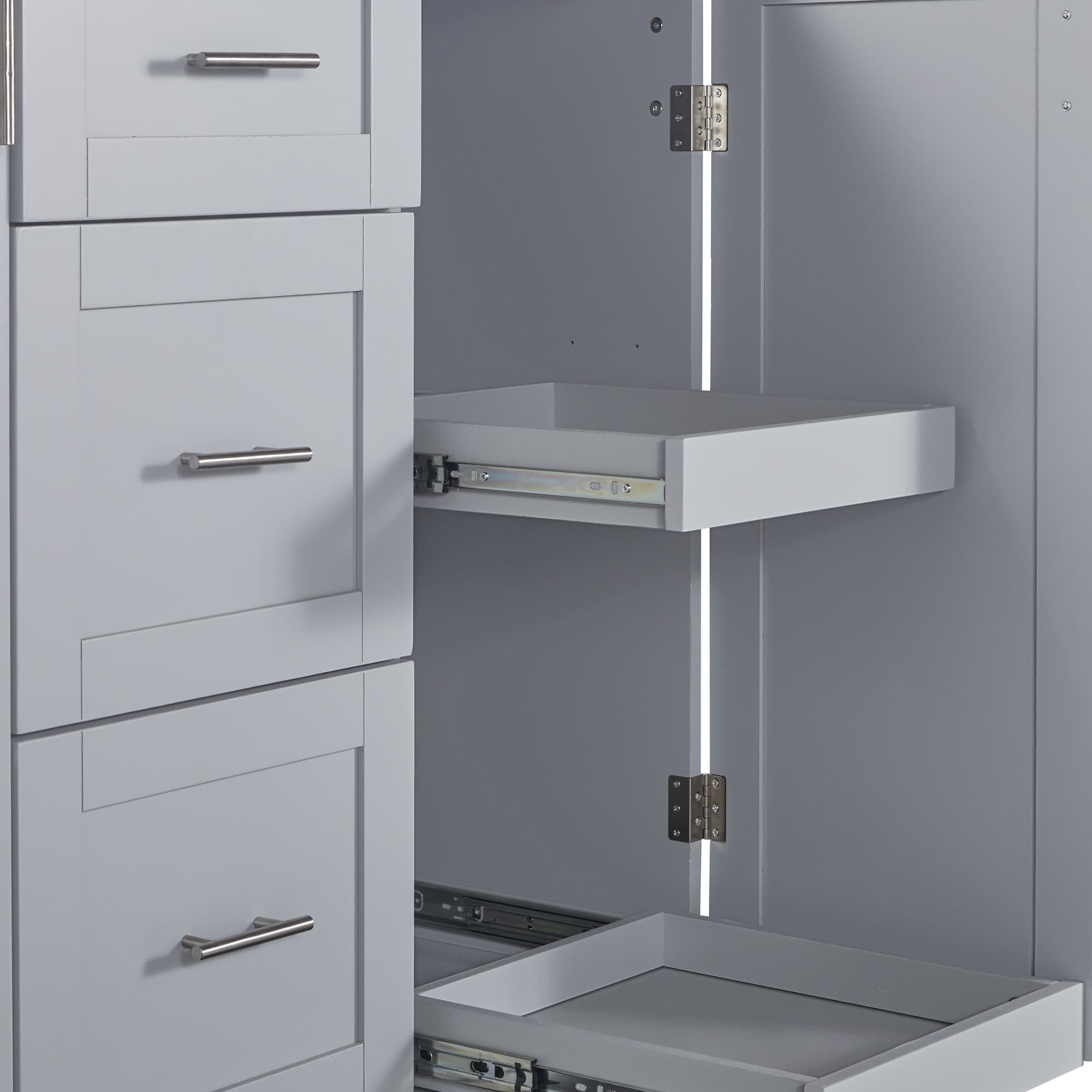 MAYEERTY Kitchen Island on Wheels with Spice Rack & Tower Rack, Gray
