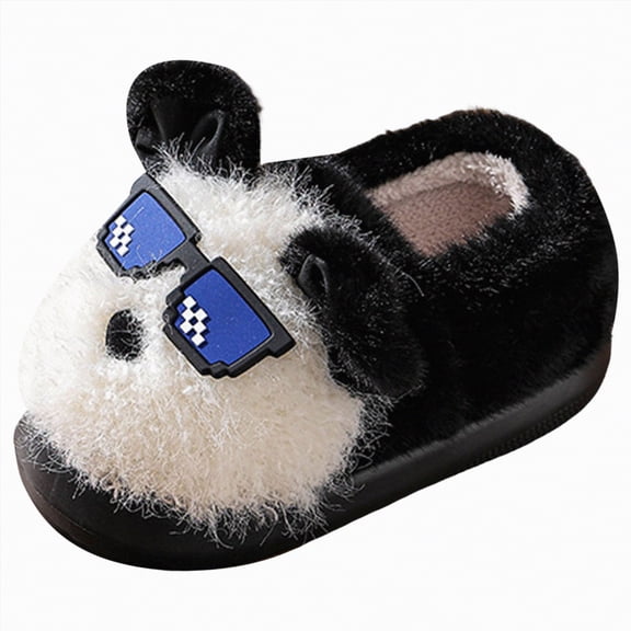 HCNTES Litte/Big Kids Toddler Slippers Baby Girls Boys House Shoes Children's Non Slip Warm Soft Winter Fuzzy Indoor Slipper(A01-Black,8)