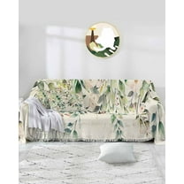 Eucalyptus Sofa Covers for 3 Cushion,Washable Couch Cover for Sectional Sofa Slipcoverwith Tassel,Pink Floral Vintage Botanical Aesthetic Plant Loveseat Covers Futon Cover Throw Blanket 71''x118''