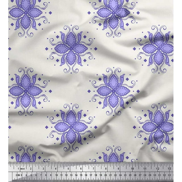 Soimoi polyester Crepe Fabric Flower Artistic Print Sewing Fabric Yard 52 Inch Wide