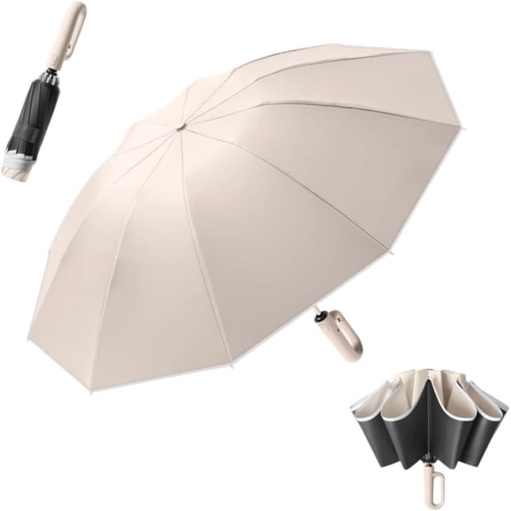 Portable Automatic Folding Umbrella, Portable Automatic Open/Close Golf Umbrellas for Both Rain and Sunshine, Carabiner Handle Design