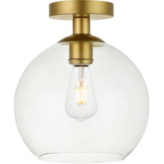 Baxter 1 Light Flush Mount Ceiling Light with Clear Glass, Brass