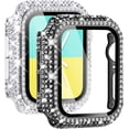 thumbnail image 1 of 2-Pack Bling Cases with Screen Protector Compatible for Apple Watch 41mm, Fully Paved Diamonds Protective Case for iWatch Series 7 (41mm, Black+Clear), 1 of 5