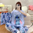 thumbnail image 1 of Conjunto de pijamas de dibujos animados de verano para mujer, pantalones largos de manga corta tipo algodón, ropa para el hogar de estilo lindo, traje de tres piezas, ropa de dormir, 1 of 5
