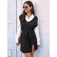 thumbnail image 3 of Womens Sweater Vest Dress Pattern Knitted Pullovers Sweaters V Neck Tie Waist Tank Sweater Dress Black XL, 3 of 8