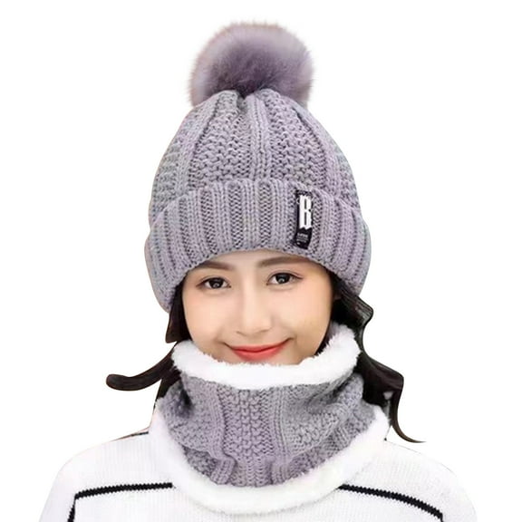 ZQUUVOU Women's Knitted Wool Hat Solid Color Plush Thermal Lined Beanie Ear Coverage Cold Weather for Outdoor Activities Gray