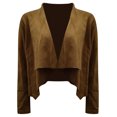 thumbnail image 4 of HJYCHN Women's Fall Cardigan Lapel Lightweight Leather Cropped Jacket Cozy Fabric Outerwear Brown L, 4 of 6