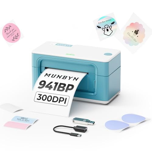 Impresora térmica de etiquetas MUNBYN 941B con Bluetooth, inalámbrica, 300 DPI, 4 x 6, para pequeñas empresas, compatible con Windows, Mac, iPhone, Android, PC, eBay, Amazon, Shopify, Etsy y USPS (ver