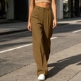 thumbnail image 5 of Oiangi Womens Wide Leg Dress Pants High Waisted Button Zipper Trousers Fall Casual Business Office Work Pant with Pockets Khaki M, 5 of 6