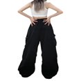 thumbnail image 4 of Ladies Cargo Pants  Solid Loose Trousers with Elastic Waistband and Pockets, 4 of 5