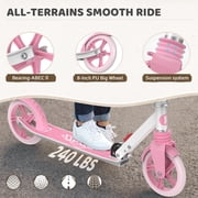 UPGO Kick Scooter for Ages 6+, Kids, Teens & Adults, 240 lb Max Load, Foldable, 8-Inch Wheels, Pink