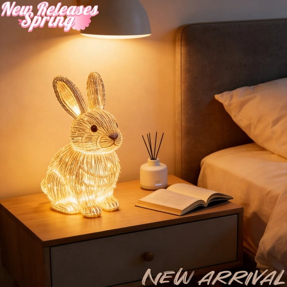 Tarmeek Easter Bunny Night Light Lamp Easter Decorations, Resin 7 Inch Easter Light Up Bunny Statue Night Light Home Mantel Easter Decor, Indoor Figurine Lamp for Easter Bedroom Ornaments