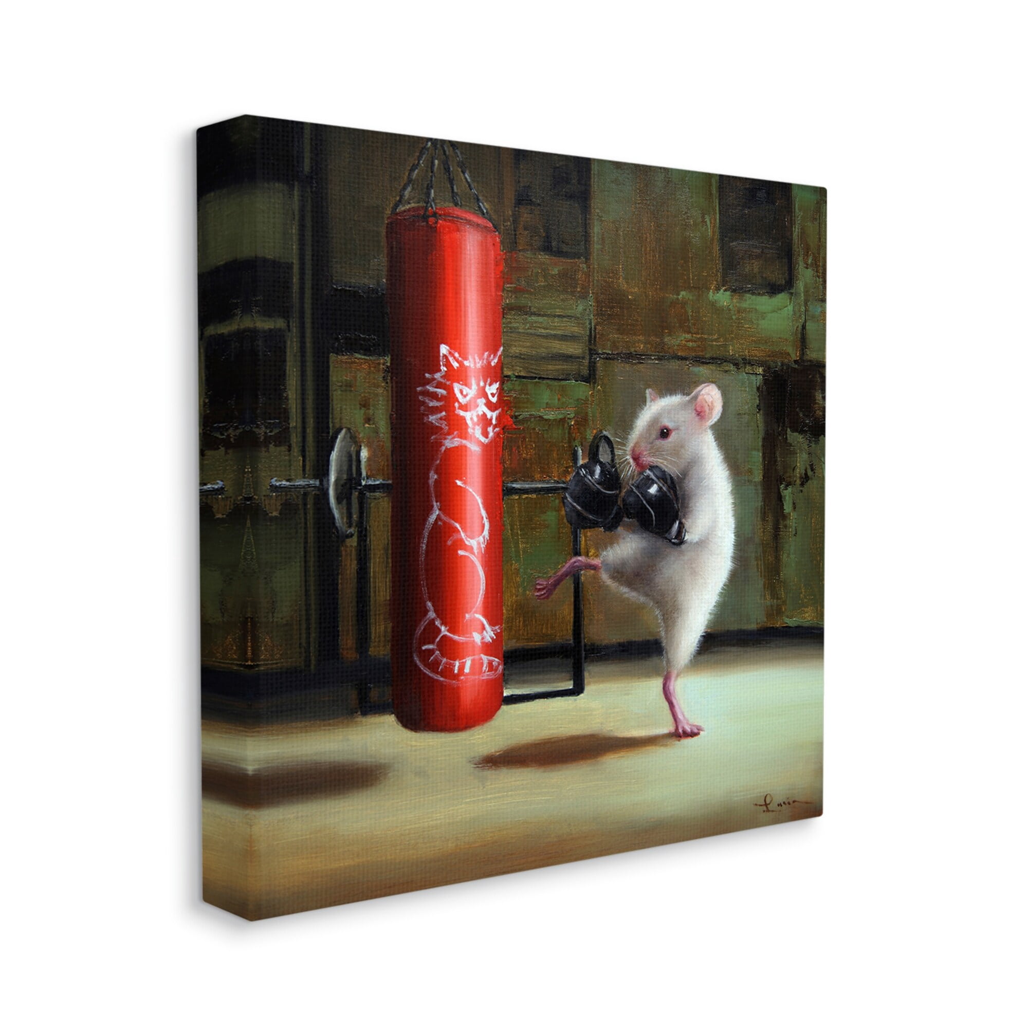 Stupell Industries Detailed Mouse Kick Boxing Cat Punching Bag Canvas Wall Art, 17 x 17, Design by Lucia Heffernan