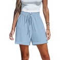 thumbnail image 2 of Women's Ice Silk Wrinkle Shorts Elastic Waist Drawstring Loose Shorts Summer Casual Solid Baggy Lightweight Comfy Beach Vacation Short Pant with Pockets, 2 of 9