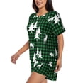 thumbnail image 2 of Uemuo Christmas tree green plaid Pattern Women's Short-Sleeved Pajama, Button-Front Loungewear, 2-Piece Summer Sleepwear, Elastic Drawstring Shorts-3X-Large, 2 of 7