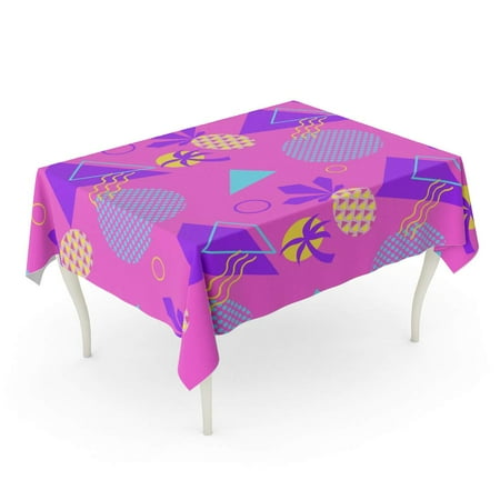 

KDAGR Orange 80S Color Summer with Pineapple and Palm Trendy Geometric Memphis Style Tablecloth Table Desk Cover Home Party Decor 60x84 inch
