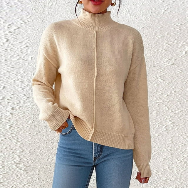 PEONAVET Chandail à Col Roulé Femme Femme Automne et Hiver Couleur Unie Col Semi-Montant Chandail de Base Chandail à Enfiler Haut